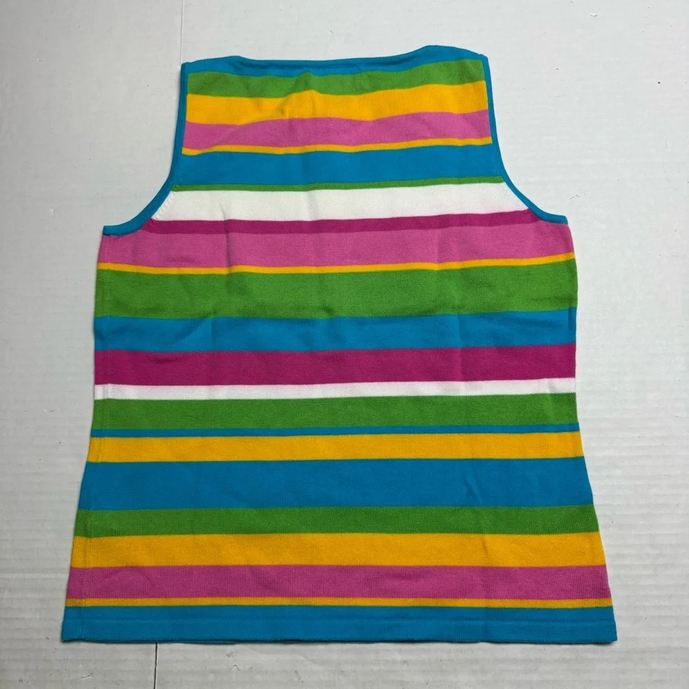 Vintage 80s-90s Lauren Ralph Lauren Petite Striped Sleeveless Knit Top Size: P/S - Picture 4 of 11